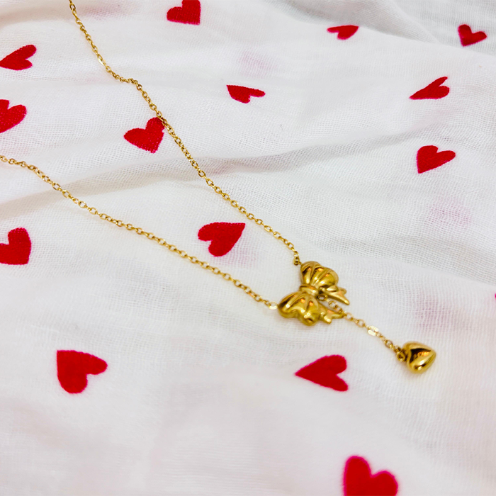 Gold Plated Heart & Bow Pendant