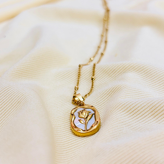 Rose Themed Pendant - White