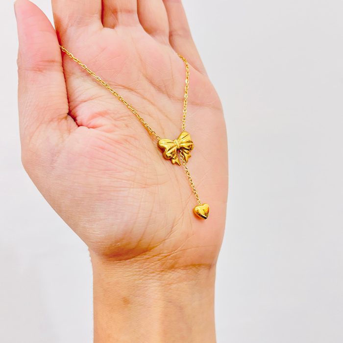 Gold Plated Heart & Bow Pendant
