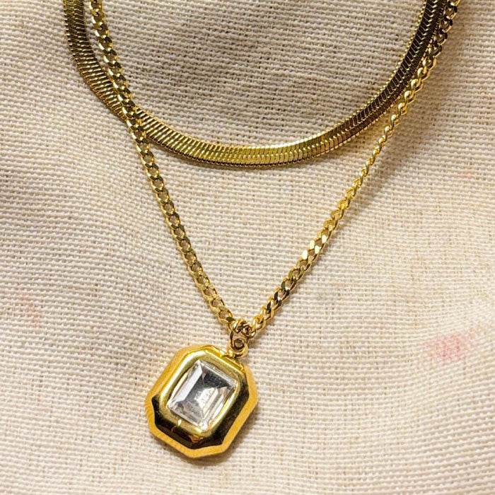 Gold Pendant with Crystal