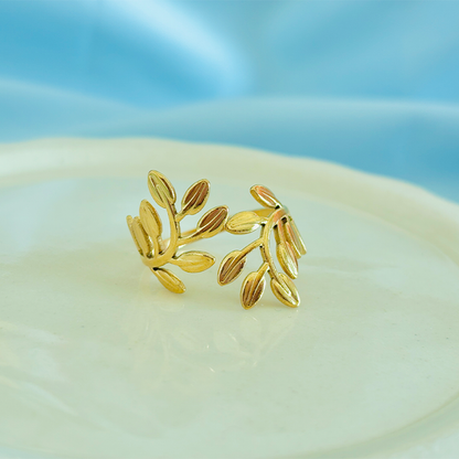 Gold Plated Leaf Vibe Adjustable Ring