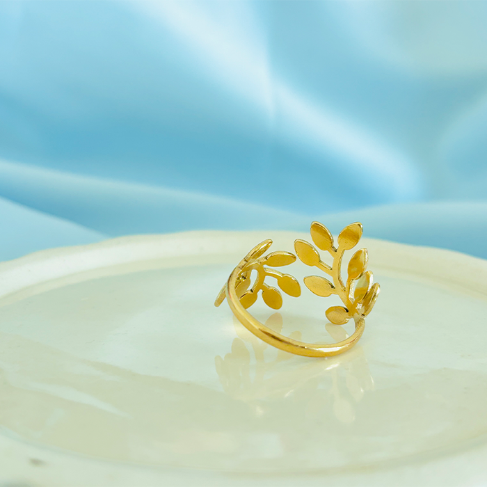 Gold Plated Leaf Vibe Adjustable Ring
