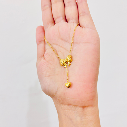 Gold Plated Heart & Bow Pendant
