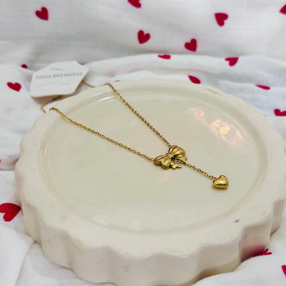 Gold Plated Heart & Bow Pendant