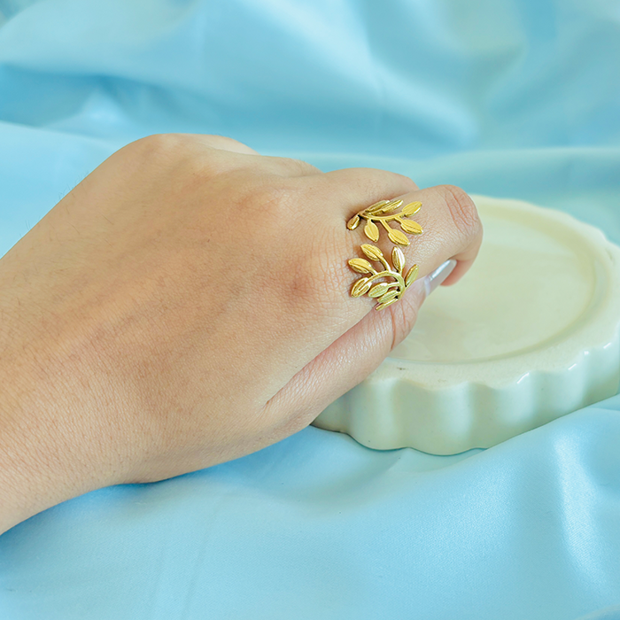 Gold Plated Leaf Vibe Adjustable Ring