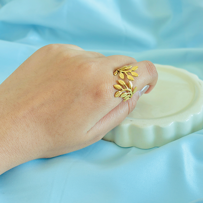 Gold Plated Leaf Vibe Adjustable Ring