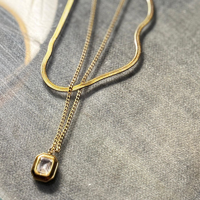 Gold Pendant with Crystal