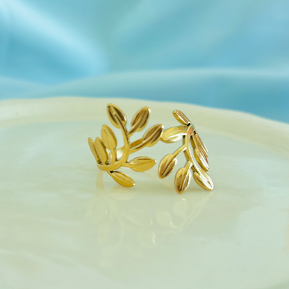 Gold Plated Leaf Vibe Adjustable Ring