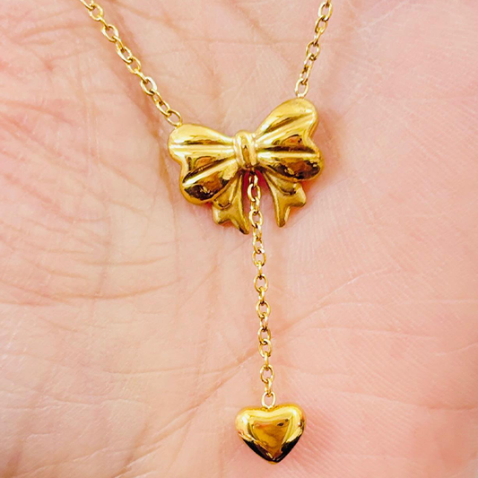Gold Plated Heart & Bow Pendant