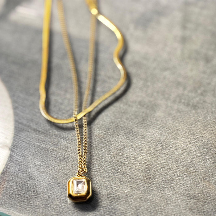 Gold Pendant with Crystal